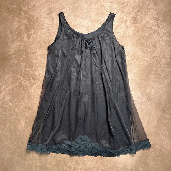 Vintage 60s Shadowline Black Sheer Sleeveless Midi Babydoll Lingerie Slip Dress - Picture 4 of 12